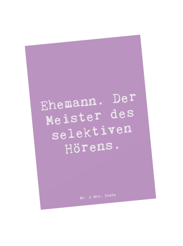 Mr. & Mrs. Panda Postkarte Spruch Ehemann Meister mit Spruch in Lavendeltraum