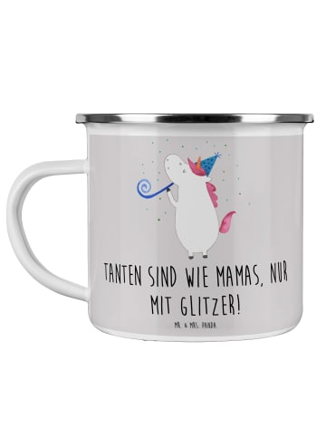 Mr. & Mrs. Panda Kaffeebecher Glitzernde Tante mit Spruch in Grau Pastell