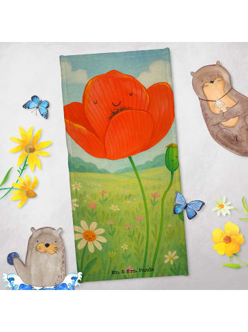 Mr. & Mrs. Panda Badehandtuch Blume Mohnblume Design ohne Spruch in Blattgrün