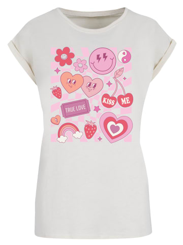 F4NT4STIC Extended Shoulder T-Shirt Retro Valentinstag Herz Rainbow Fruits in Whitesand
