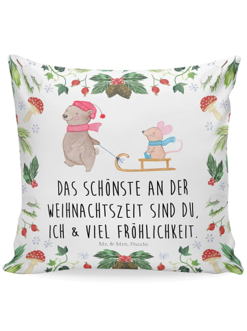 Mr. & Mrs. Panda Kissen 40x40 Bär und Maus Schlitten mit Spruch in Weiß