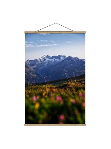 WALLART Stoffbild mit Posterleisten - Blumenwiese in den Bergen in Bunt