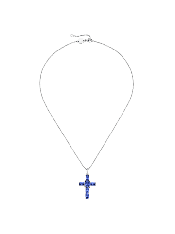 Giorgio Martello Milano Kette Anhänger Kreuz Mit Zirkonia Oder Kristallstein in Blau