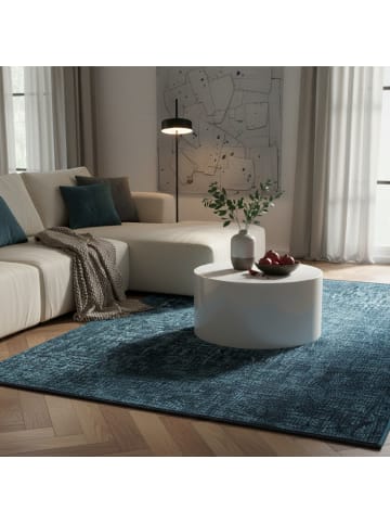 KADIMA DESIGN Teppich Kurzflor Waschbar Einfarbig KOFEL Strapazierfähig OEKO-TEX in Blau