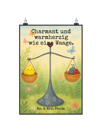 Mr. & Mrs. Panda Wandbild Sternzeichen Waage Design mit Spruch in Weiß