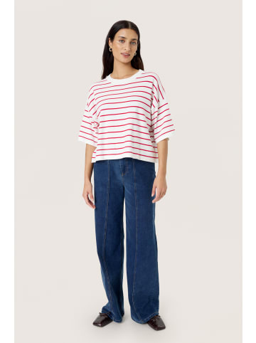 Soaked in Luxury Strickpullover SLSpina Baggy fit in White w Goji Berry Stripe