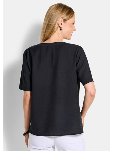 GOLDNER Seersuckerbluse Blusenshirt mit feiner Streifenstruktur in schwarz