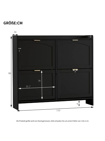 ABRIHOME Schuhschrank mit 4 Klappenfächern in Schwarz