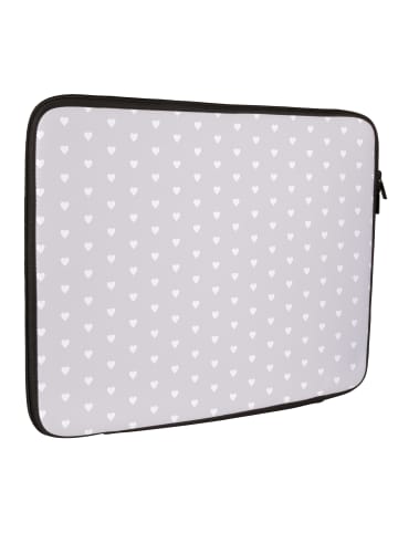 Mr. & Mrs. Panda Laptop Tasche Bär und Hase Umarmen mit Spruch in Grau Pastell