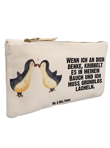Mr. & Mrs. Panda Schminktasche Pinguine Kuss mit Spruch in Weiß