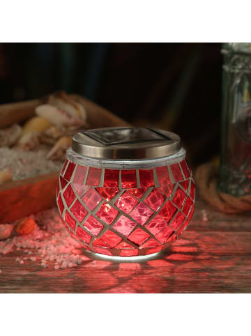 MARELIDA LED Solar Windlicht Mosaik Solarglas H: 9cm in rot