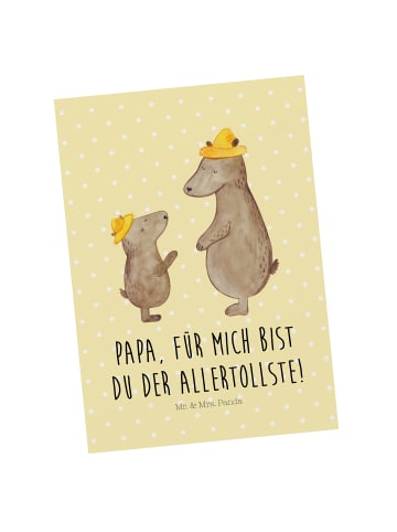 Mr. & Mrs. Panda Postkarte Bären mit Hut mit Spruch in Gelb Pastell
