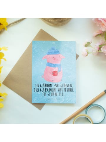Mr. & Mrs. Panda Grußkarte Schweinchen Glühwein mit Spruch in Eisblau