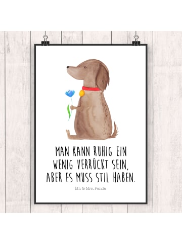 Mr. & Mrs. Panda Posterdruck Hund Blume mit Spruch in Weiß