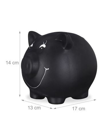 relaxdays 3x Sparschwein in Schwarz - (B)17 x (H)14 x (T)13 cm