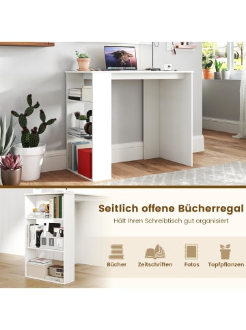 COSTWAY Schreibtisch mit Bücherregal in Weiß