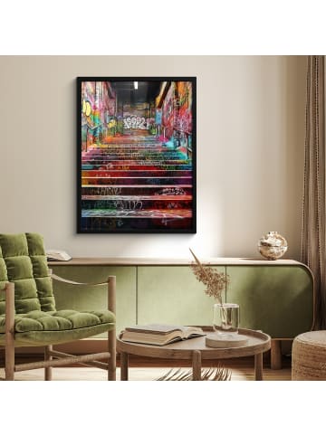 MuchoWow Poster mit Leiste Bunte Treppe