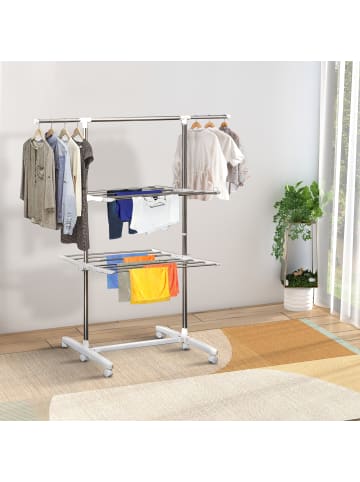 HOMCOM Wäscheständer in Silber 136,5L x 55B x 154H cm