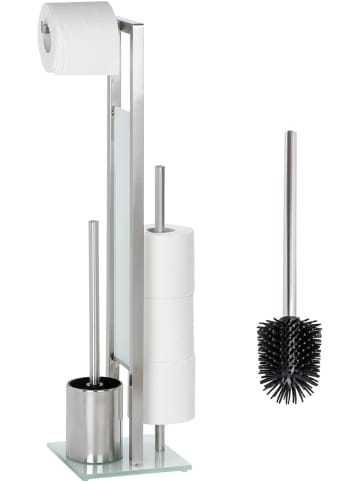Wenko Stand WC-Garnitur Mod. Rivalta Edelstahl Matt inklusive Ersatzbürste, Stand WC-Garnitur Rivalta Edelstahl Matt inklusive Ersatzbürste in Weiß