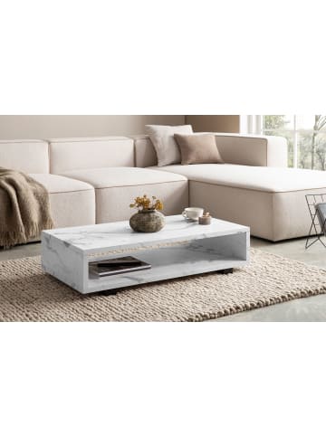 KADIMA DESIGN Couchtisch 100x50x25 cm Sofatisch in Marmor-Optik Modern, Design in Weiß