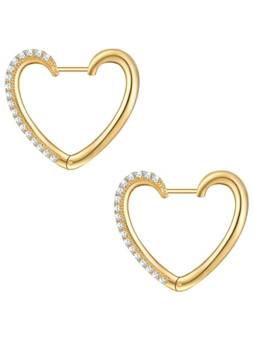 Yokoamii Ohrringe Herz aus Messing mit Zirkonia in gelbgold