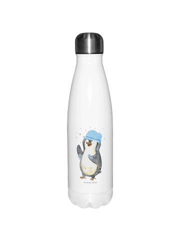 Mr. & Mrs. Panda Thermosflasche Pinguin Duschen ohne Spruch in Weiß