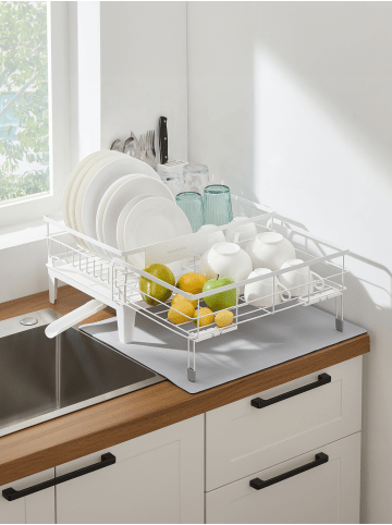 SONGMICS Geschirrständer Patalla in Weiß-Grau - (B)42 x (H)20 x (T)(31-56) cm