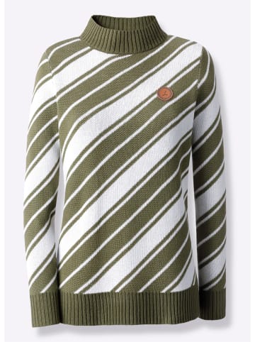 WITT WEIDEN Pullover in oliv-ecru-geringelt