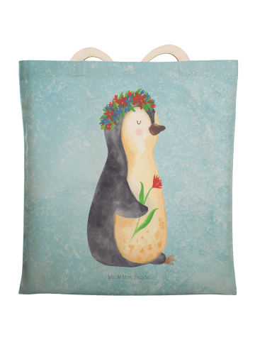Mr. & Mrs. Panda shopping bag Pinguin Blumen ohne Spruch in Eisblau