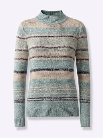 Sieh an! Stehkragenpullover in jade-sesam-meliert