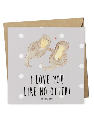 Mr. & Mrs. Panda Klappkarte Otter Hände halten mit Spruch in Grau Pastell
