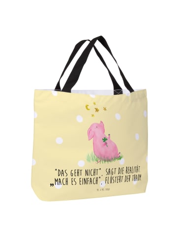 Mr. & Mrs. Panda Strandtasche Schwein Glück mit Spruch in Gelb Pastell