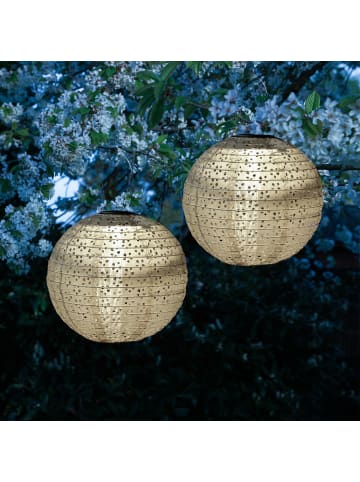 MARELIDA 2x LED Solar Lampion mit Blumenmuster D: 25cm in beige