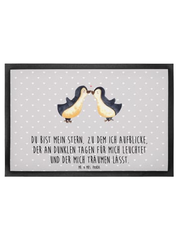 Mr. & Mrs. Panda Schmutzmatte Pinguin Liebe mit Spruch in Grau Pastell