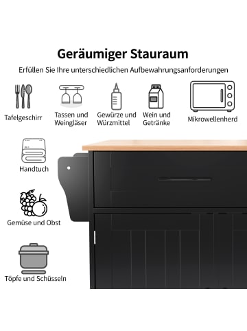 ABRIHOME Kücheninsel mit Klapptischplatte, 129*46(71)*91,5cm in Schwarz