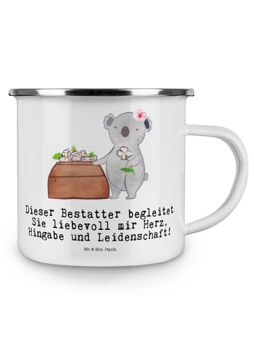 Mr. & Mrs. Panda Emaille Tasse Bestatter Herz mit Spruch in Weiß