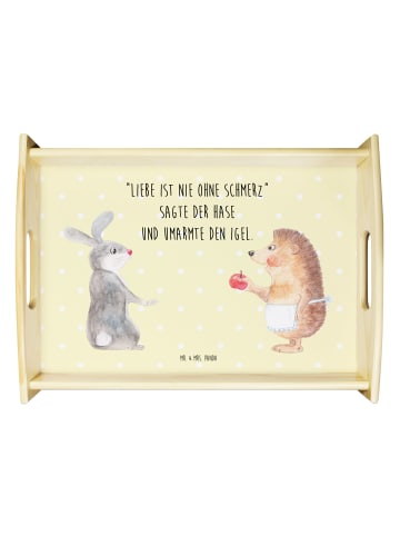 Mr. & Mrs. Panda Tablett aus Holz Hase Igel mit Spruch in Gelb Pastell