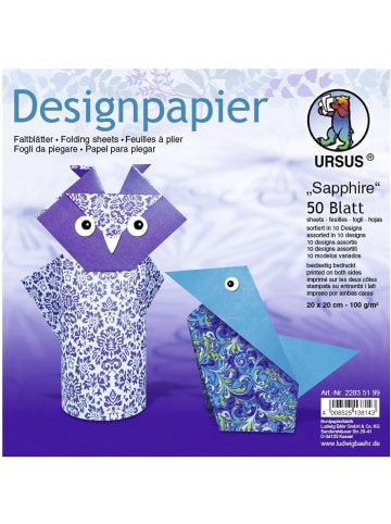 Buntpapierfabrik Ludwig Bähr Desinpapier Faltblätter 'Sapphire' 100g/qm 20x20cm Packung mit 50 B...