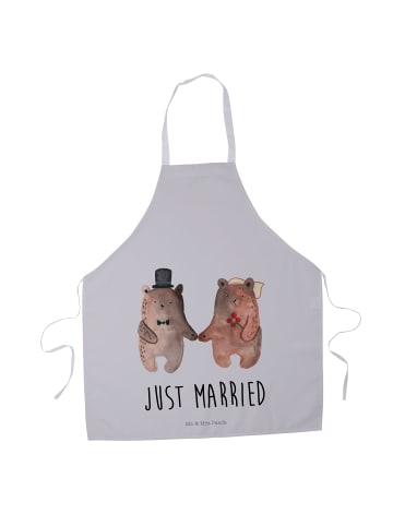 Mr. & Mrs. Panda Kochschürze Bär Heirat mit Spruch in Grau Pastell