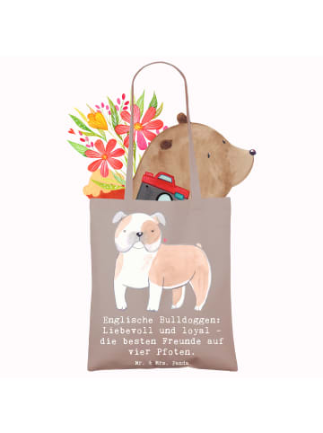 Mr. & Mrs. Panda Tragetasche Englische Bulldogge Freunde mit Spruch in Braun Pastell