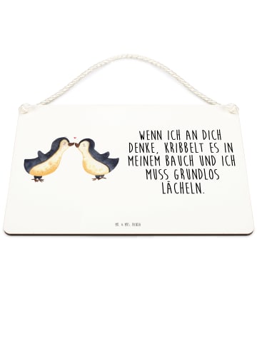 Mr. & Mrs. Panda Schild Pinguine Kuss mit Spruch in Weiß