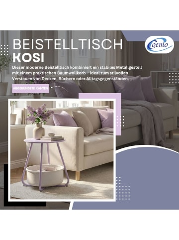 Coemo Beistelltisch Kosi mit Canvas Korb - Metallgestell mit Stoffkorb in Lila