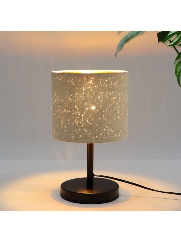 ZMH Tischleuchte 1-flammige E27 in weiß rund Vintage mit Stoff Lampenschirm