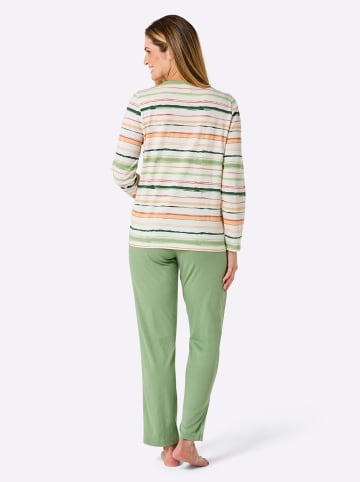 WITT WEIDEN Schlafanzug in ecru-eucalyptus-gestreift
