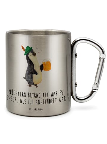 Mr. & Mrs. Panda Edelstahlbecher Pinguin Bier mit Spruch in Silber