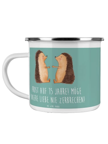 Mr. & Mrs. Panda Camping Emaille Tasse 15. Hochzeitstag Gläserne... in Meeresbrise