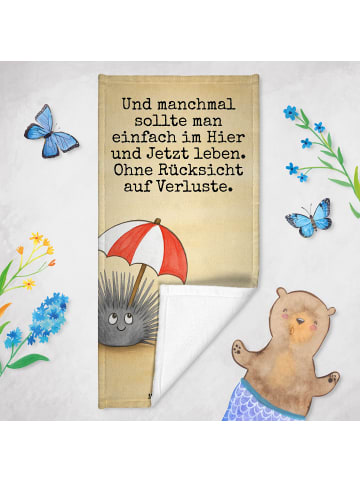 Mr. & Mrs. Panda Strandtuch Seeigel Design mit Spruch in Weiß