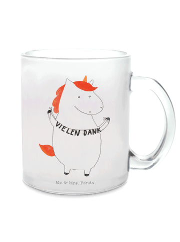 Mr. & Mrs. Panda Kaffeetasse Einhorn Dankeschön mit Spruch in Transparent