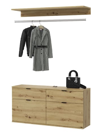 Inn.Furn Garderoben-Set in Artisan Eiche 121 cm, Komplettset mit Kleiderstange