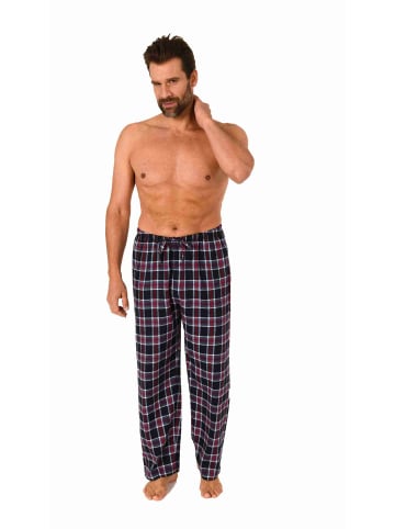 NORMANN Flanell Schlafanzug Pyjama Hose lang kariert Baumwolle in marine